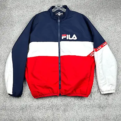 FILA Jacket Mens XXL Red White Blue Full Zip Windbreaker Jayden Nylon Polyester • $24.64