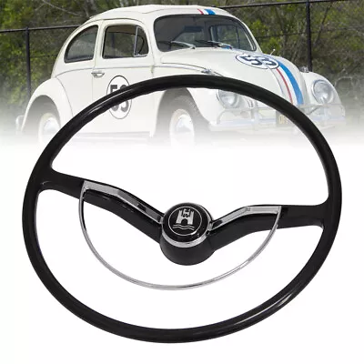 Black Steering Wheel Chrome Ring & Button For Volkswagen VW Beetle 1955-1971 • $170.05