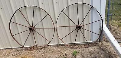 2) X 30   Original Steel Ornamental Iron Garden Wagon Wheels Western Rustic Art! • $124