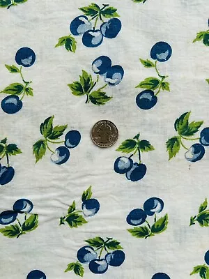 1940s Full Feed Sack Fabric Opened Yd Blue Cherry Dots Floral Berry Garden VTG • $20