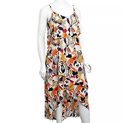 BCBG Paris Hi Low Tiered Dress Sz L Floral  Summer Max Azria Spaguetti Straps • $20