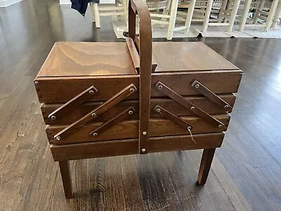 Vintage Strommen Bruk Hamar Norway Accordion Style Wood Sewing Box All Original • $58