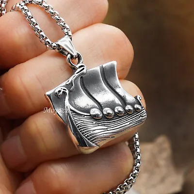 Stainless Steel Mens Nordic Viking Pirate Ship Pendant Necklace For Men Gift • $7.99