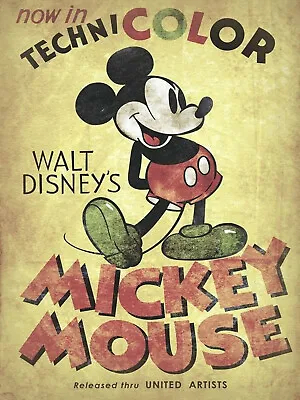 Walt Disney's Mickey Mouse In Technicolor Retro Metal Plaques Signs Poster Image • £4.99