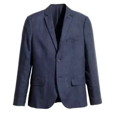 Men’s H&M Navy Blue Linen Weave Slim Fit Blazer Jacket Size 40R • $29