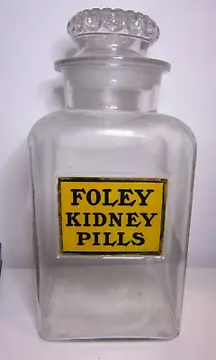 FOLEY Kidney Pills Show Display Jar Apothecary Jar Label Under Glass Bottle LUG • $169