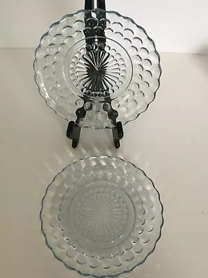 Mid Century Modern Glass Round Salad Plates Lot Of 2 Bubbles Retro Clear 6.75  • $13.49