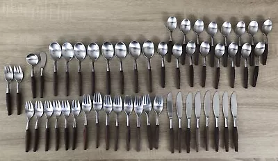 Vintage Wood Handle Eldan Stainless Steel Japan Silverware Set HTF 50 Piece • $145