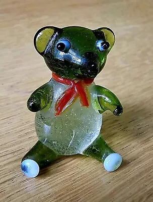 Vintage Green Glass Miniature Teddy Bear • £3.99
