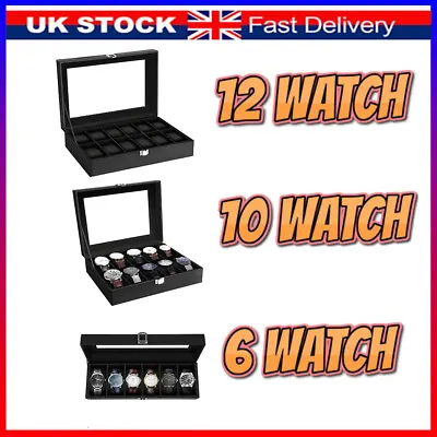 6/10/12 Grid PU Leather Watch Display Case Storage Jewelry Collection Holder Box • £11.99