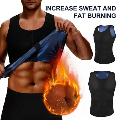 Men's Sauna Sweat Vest Body Shaper Waist Trainer Slimming Zipper Tank Workout • £6.79