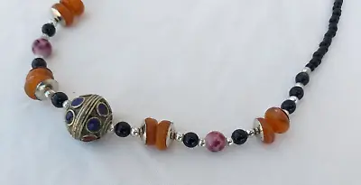 Vintage Moroccan Berber Enamel Handmade Artisan Necklace Bead African Ethnic Jew • $45.99
