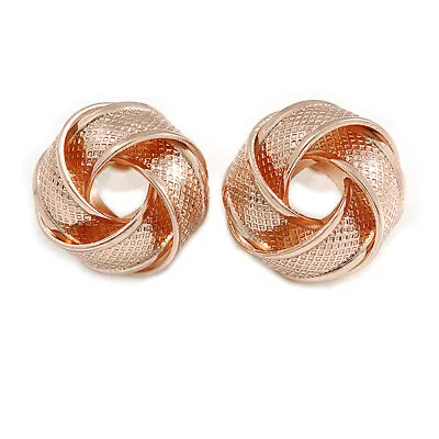 Rose Gold Tone Textured Knot Stud Earrings - 20mm D • £7.77