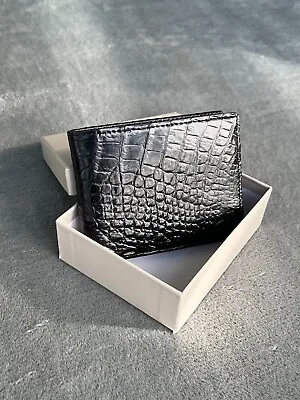 Black Genuine Alligator Leather Men Wallet Bifold Skin Exotic Animal FREE SHIPPI • $24.99