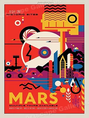 Retro Style Space Exploration Poster - Visit Historic Sites On Mars - 18x24 • $13.95