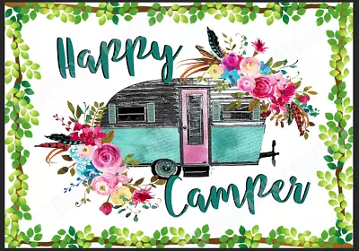 Happy Camper Metal Sign Camping Campervan Caravan Family Home Garden Bar Gift • £6.99