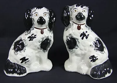 Charming Pair Of Antique Black And White Staffordshire Wally Dogs • £49.95