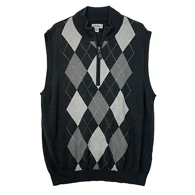 Walter Hagen Sweater Vest Mens XL Extra Large Charcoal Argyle Print Quarter Zip • $16.95