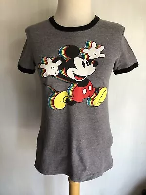 MICKEY MOUSE (2019) Official Women's 3-D Rainbow Disney Ringer T-Shirt XS • $16.99