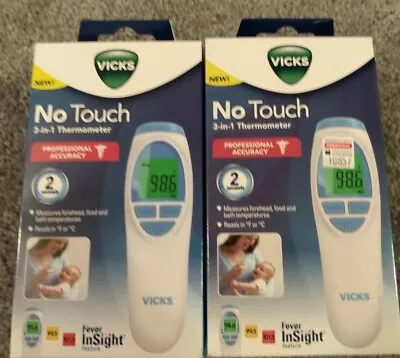 LOT OF 2! Vicks No-Touch Measures Forehead Food And Bath 3 In 1 Thermometer (H3) • $17