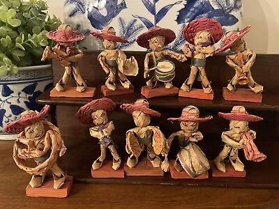 Mexican Folk Art Minature Palm Woven Mariachi Band Set Of 10 Figures • $40