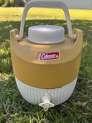Vintage Coleman Tan Brown 1 Gallon Water Cooler Jug W/ Cup Cocktail Ready • $19.99