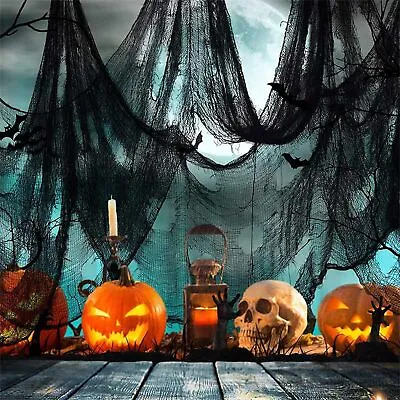 4.8M Halloween Creepy Cloth Decor Spooky Netting Black Scary Gauze Cloth/12 Bats • £4.29