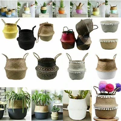 £7.79 • Buy Seagrass Belly Basket Flower Plant Woven Storage Wicker Baskets Pot Home Decor