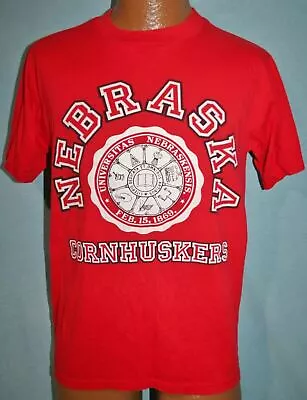 Vintage 80s NEBRASKA CORNHUSKERS 50/50 Red Single Stitch  T-SHIRT M Football • $29.98