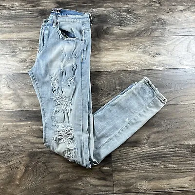 Decibel Jeans Mens 30x32 Skinny Light Blue Distressed Bleached Moto Rocker Punk • $25.97