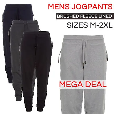 Mens Jogpants Plain Sweatpants Gym Jogging Bottoms With Zipped Side Pockets Pant • £10.99