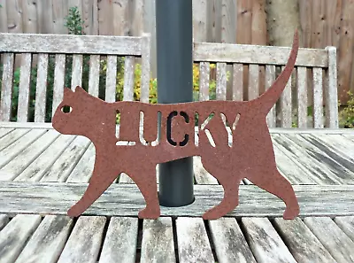 Personalised Rusty Metal CAT Sign Garden Ornament. Rustic Steel Art Decoration. • £10.95