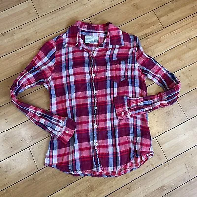 I Love H81 Long Sleeve Button Down Top Blouse Red Flannel Woman Sz M • $18.88