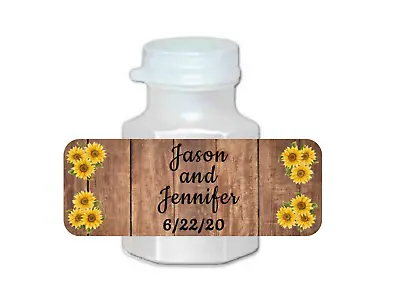 $3 • Buy 30 Wedding Favor Mini Bubble Labels Stickers Personalized Wood Sunflowers
