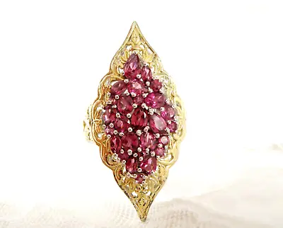 Vintage Style Sterling Silver 925 Heated Pink Rhodolite Huge Ring • $69.73