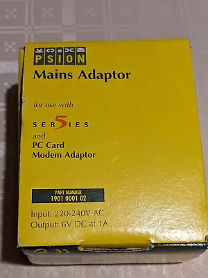£30 • Buy New Psion Series 5 Mains Adaptor, Part No. 1901 0001 02, Output 6V 1A, UK Plug