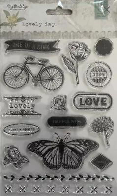 Lovely Day Bike Butterfly Flowers Love My Mind's Eye Cling Stamps And Die Se • $13.95