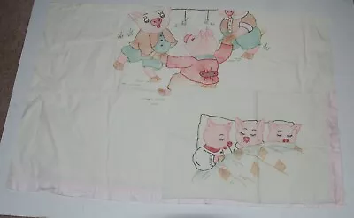 Vintage Three Little Pigs 2 Piece Bed Set Sheet & Pillow Case Baby Or Toddler • $11.99