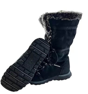 Skechers Grand Jams 45419 Womens Black Suede Faux Fur Trims Boots Sz 7 • $5