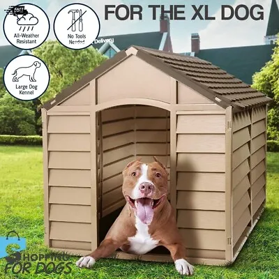 Plastic Dog Kennel Pet House Weatherproof Indoor Outdoor Shelter For Bigger Dogs • £89.99