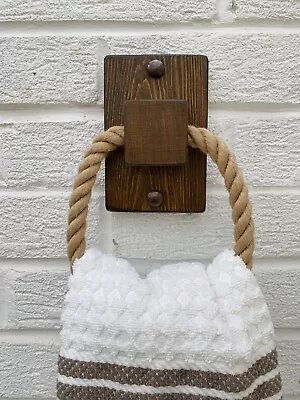 Away Till 17/4. Wood & Rope Towel Ringnautical Towel Holder Rustic Bathroom • £16.99