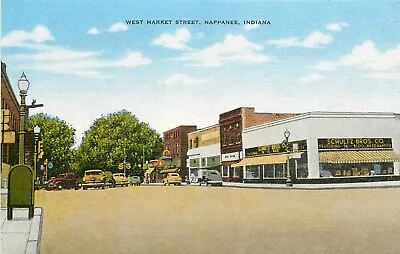 C1940 West Market Street Schultz Bros Store Nappanee Indiana Postcard • $9.99