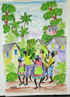 Pierre Henri Jamaican Dancers In The Street Original Watercolor Painting • £188.20