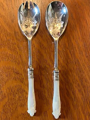 Antique Silver Plated Mother Of Pearl Salad Serving Set Sheffield England • $85