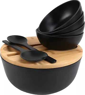 Salad Bowls Large Salad Bowl With Lid And Servers Bamboo Salad Bowl Set With 4 • $39.20