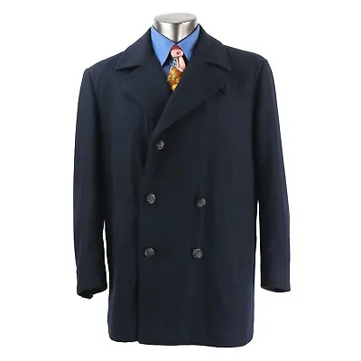 BURBERRYS' Peacoat Size XL Navy Blue Double Breasted Wool Blend Short • $395