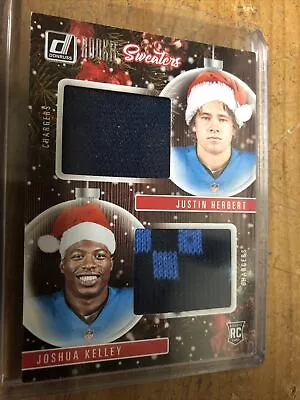 🔥Justin Herbert🔥Joshua Kelley Chargers 📈📈DONRUSS RC ROOKIE CHRISTMAS SWEATER • $19.99