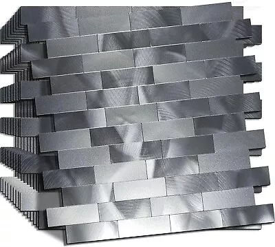 10 Sheets Backsplash For Kitchen Bathroom Self-Adhesive Metal Aluminum 3D Grey • $59.99