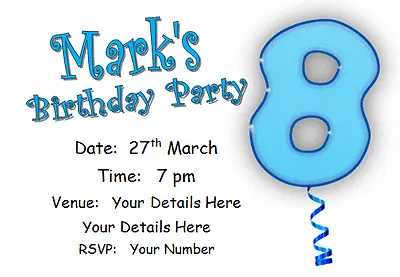 10 Personalised INVITATIONS & Envelopes  Birthday Party Invites Card AGE 8 Boys • £3.95