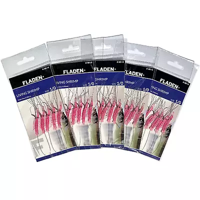 5x Packs Fladen Living Shrimp Feathers 5 Hook Size 1/0 Sea Mackerel Fishing Rigs • £6.95